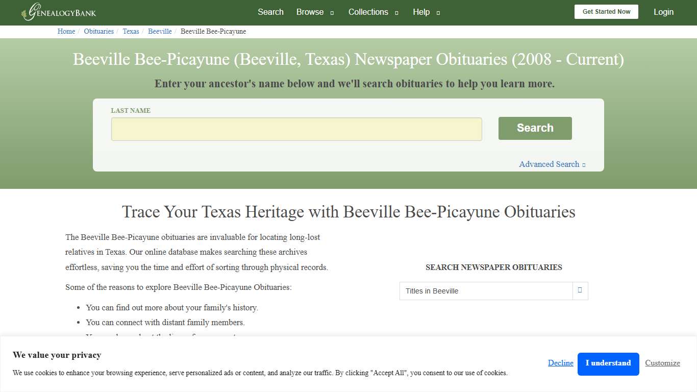 Beeville Bee-Picayune Obituary Archives Search in Beeville, Texas | GenealogyBank