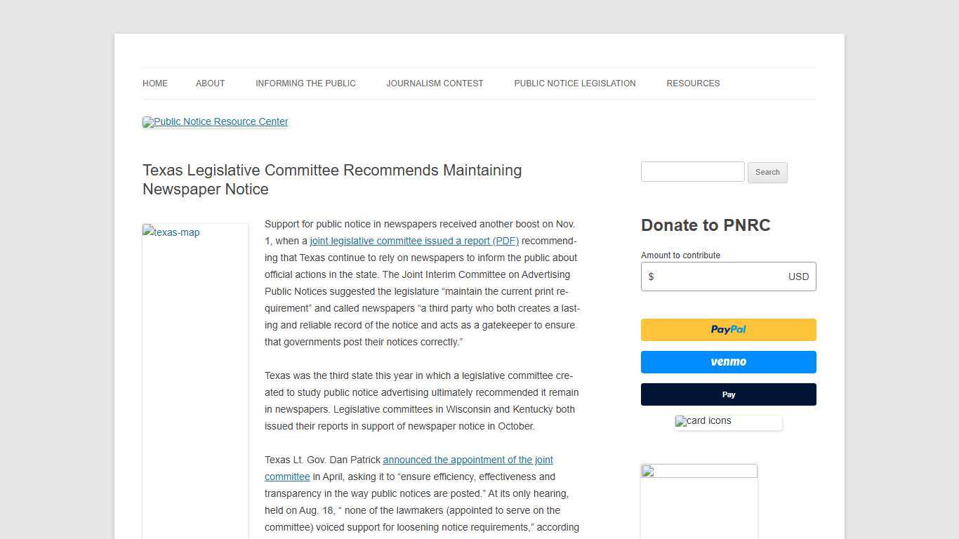 Texas Legislative Committee Recommends Maintaining Newspaper Notice | Public Notice Resource Center