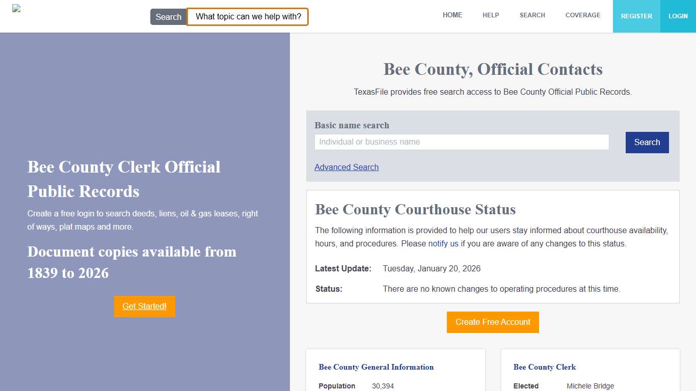 Bee County Clerk Official Public Records | TexasFile